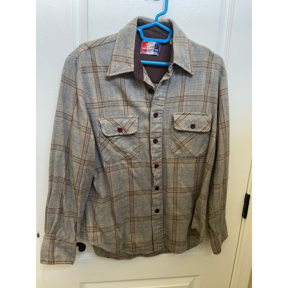 Aventura Mens 95% wool Flannel shirt light blue plaid Sz M shacket